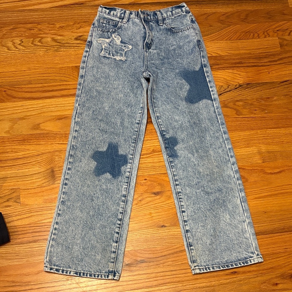 SHEIN Blue Star Design Straight Leg Jeans